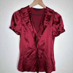 BCBGMaxAzria Wine Color Silk Ruffled Blouse / Size XS